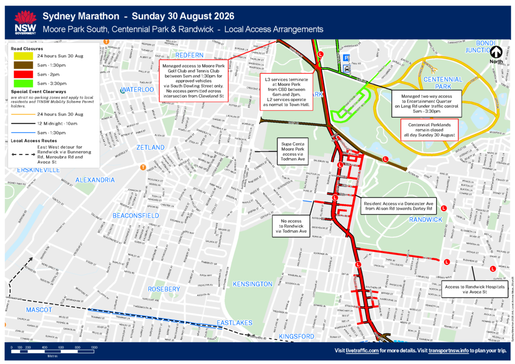 Local Access Arrangements Map for Sydney Marathon 2026